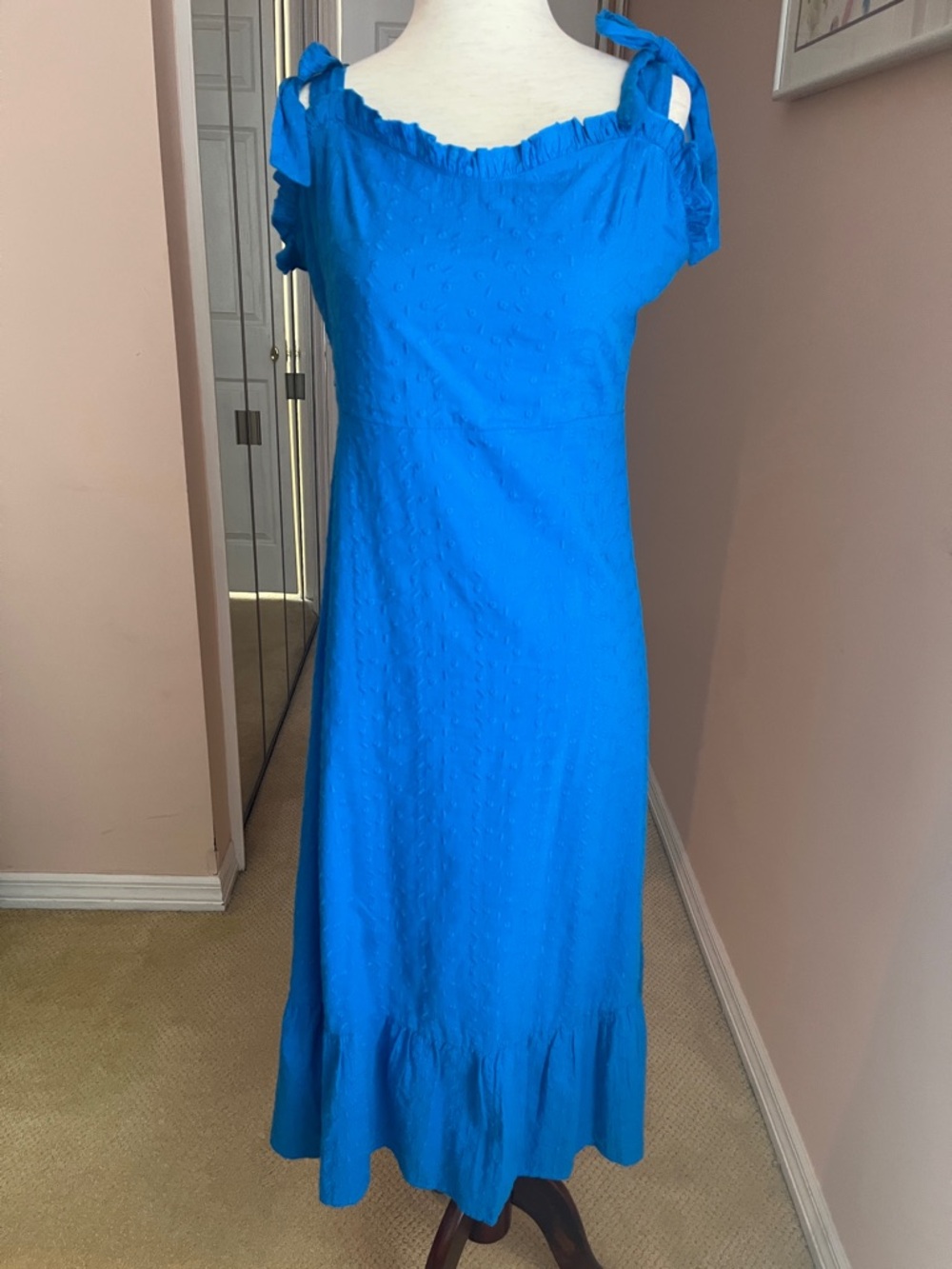 Blue Ruffle-Trim Midi Dress